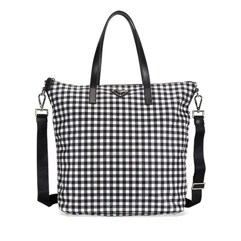 prada nero vichy printed nylon tote|prada tote bag.